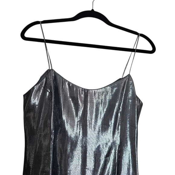 Rickie Freeman for Teri Jon Silver Metallic Slip Dress Silk Blend Size 8 - Picture 6 of 11
